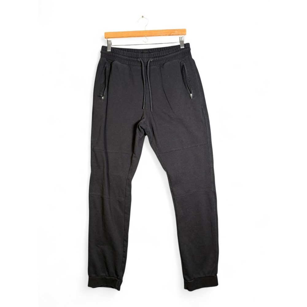 HM Mens Skinny Fit Joggers Black Zipper Pockets Tapered Sweatpants Size Medium
